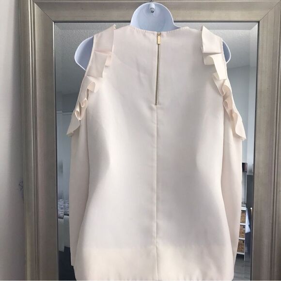 TED BAKER Cold Shoulder Pleat Top Off Ivory Color In Size 3 UK 12 - Picture 3 of 6